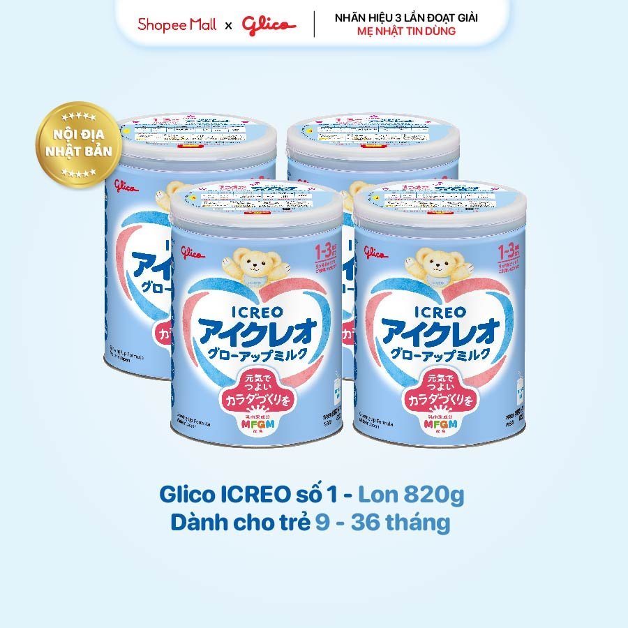 Combo 4 Lon Sữa Bột Glico Icreo Grow - Up Milk (Icreo Số 1) Lon 820g