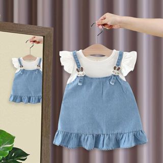 Váy thun cotton trơn phối yếm jean cho bé gái mẫu mới 2024 D954