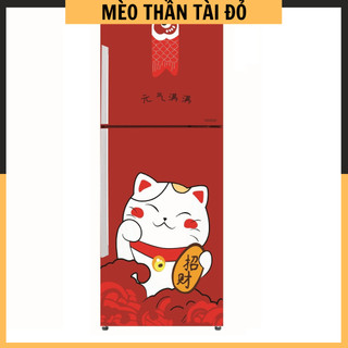 Decal Dán Tủ Lạnh MÈO THẦN TÀI (Đỏ) - Nội thất trang trí