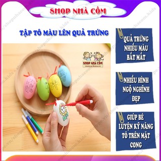 Đồ chơi tập tô màu quả trứng in sẵn hình nghộ nghĩnh, trứng phục sinh cho bé kèm 4 bút màu dạ