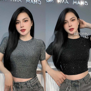 Áo croptop nhũ tay con cổ tròn, áo nữ croptop đính hạt tay ngắn! TMT House