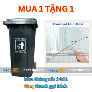 Thùng rác nhựa 240l veco 521 #1128 màu đen, có bánh xe có nắp đậy, nhựa hdpe nguyên sinh