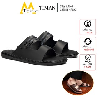 Dép nam đẹp quai ngang chất liệu da bò kiểu quai hậu 2 quai tông cao cấp bảo hành 1 năm DL66 TIMAN