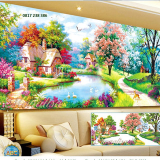 Tranh đính đá phong cảnh bên hồ VS231 (150 x 70 cm)