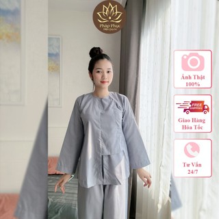 Pháp phục đi chùa vạt hò truyền thống màu lam dáng lỡ dài đồ lam đi chùa phật tử, đồ lam đi chùa, đi khóa tu