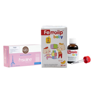 Combo Sắt Ferrolip Baby, bổ sung sắt hữu cơ cho bé + Fysoline hồng vệ sinh mắt mũi miệng Hộp 40 ống