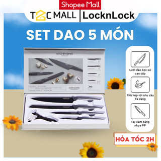Bộ dao nhà bếp locknlock 5 món cookplus kèm hộp đựng dao sang trọng ckk101s5blk - t2c mall