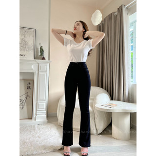 Quần jeans dài ống loe màu đen