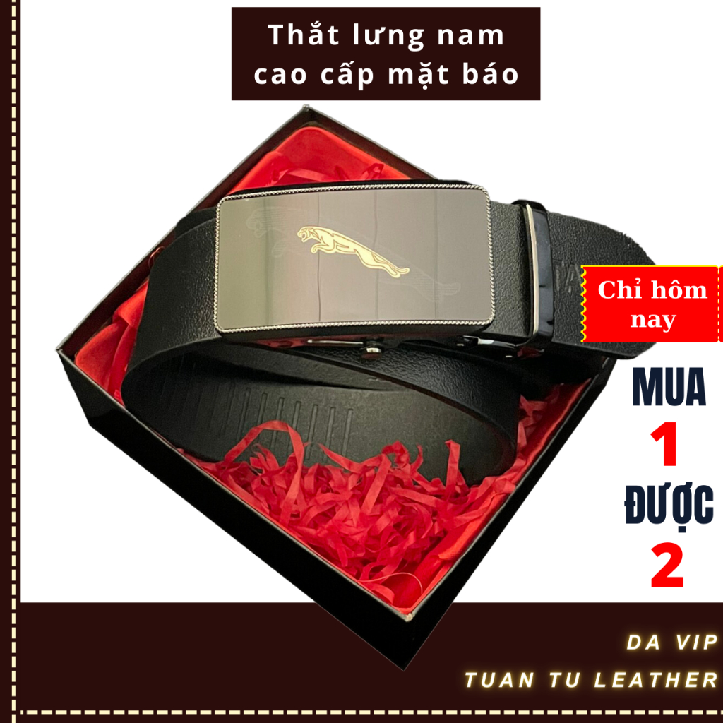 Thắt Lưng Nam Cao Cấp, Dây Nịt Nam Cao Cấp Da Thật Nguyên Miếng - Mặt Báo Đen Khóa Lăn - Đầy Đủ Hộp và Bảo Hành 1 đổi 1
