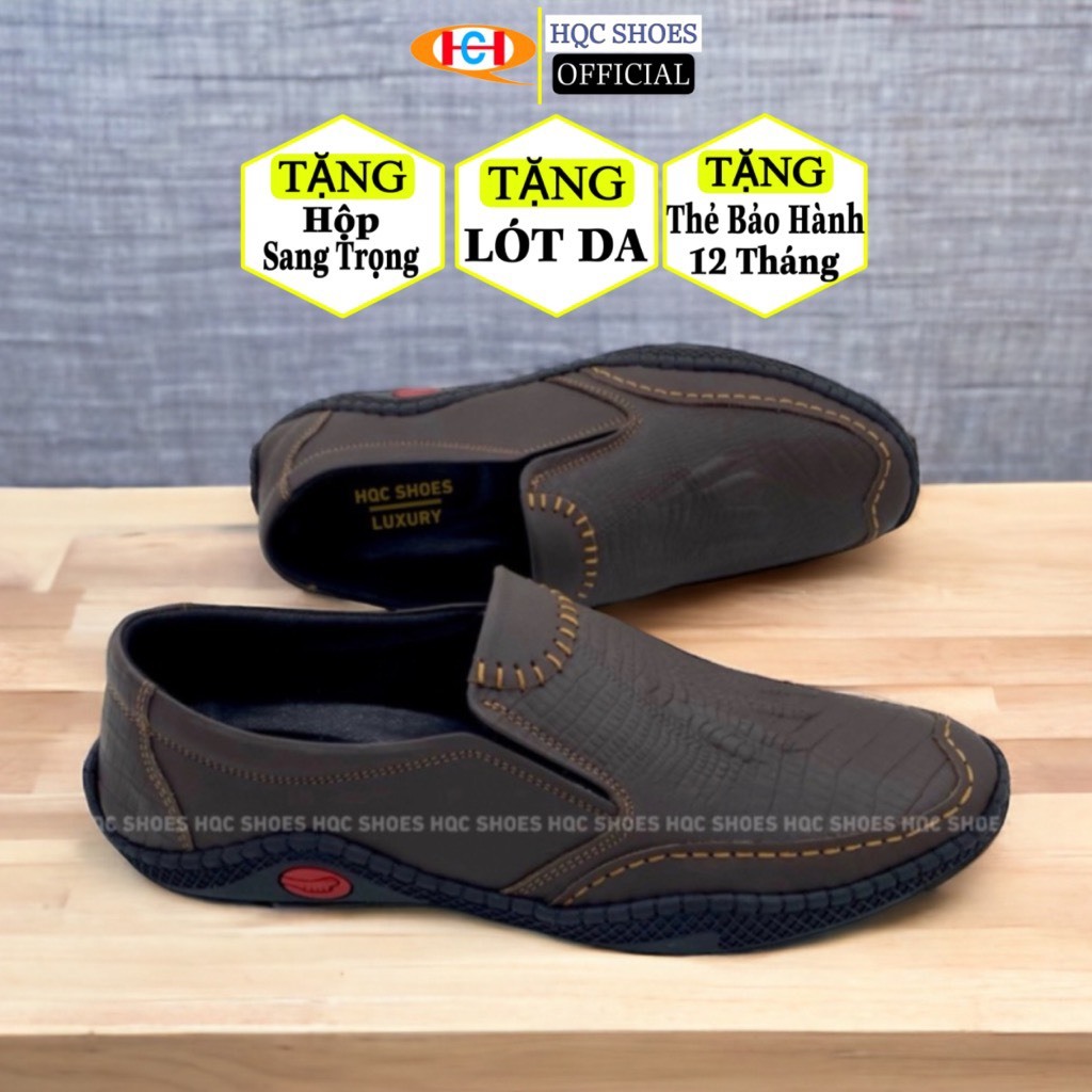 Giày lười nam HQC SHOES da bò nappa đế cao su khâu chỉ bảo hành 1 năm HT004