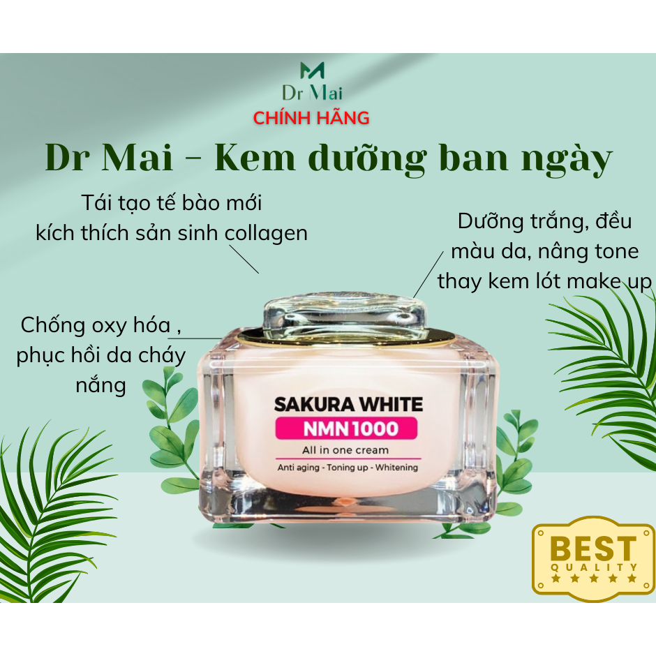 Kem dưỡng trắng da chống nắng hoa anh đào Sakura White Nmn 1000 All in one cream (chính hãng 100%)