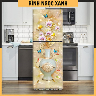 Decal dán tủ lạnh 3d bình ngọc xanh sang trọng
