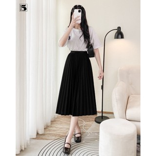 Chân váy nữ xếp ly dáng dài midi lưng thun nhiều màu Twentyfive Fashion 3678M