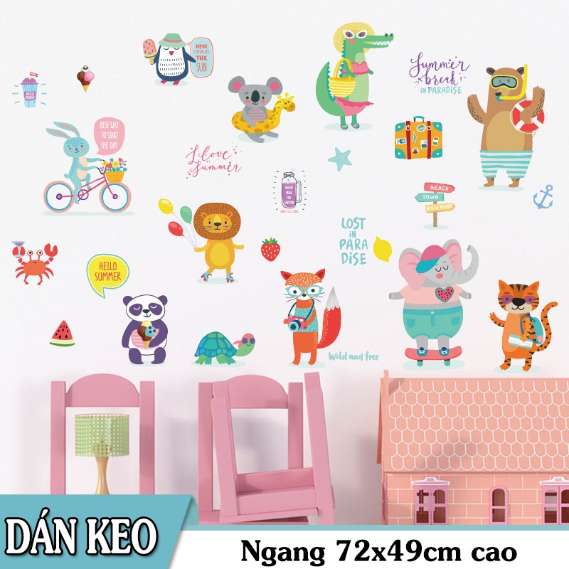 Decal trang trí tường - Thú Du Lịch Vui Chơi