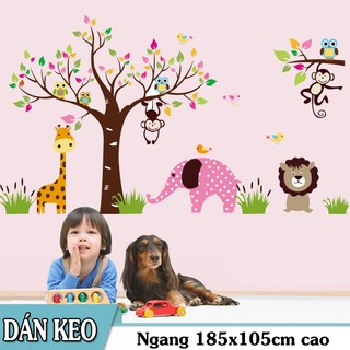 Decal trang trí tường - Thú và Cây sắc màu size lớn
