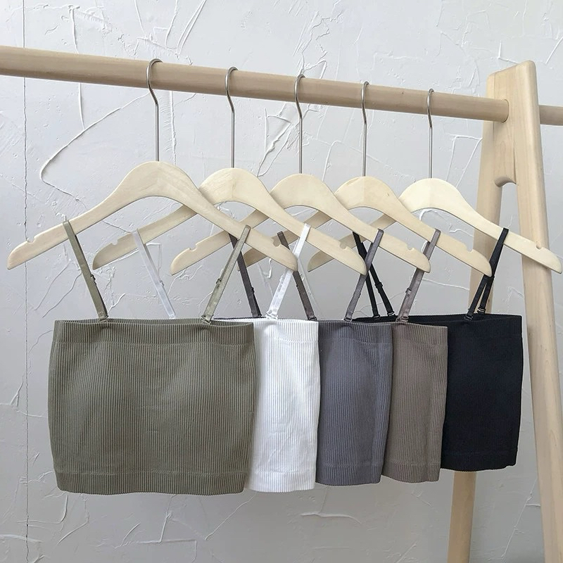 Áo ống croptop thun gân,áo quây bra trơn kèm đệm ngực(tặng thêm dây)