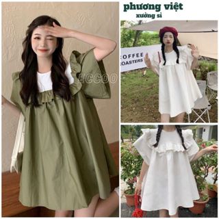  Váy babydoll "freeship" cổ viền bèo 2 mầu dễ thương -đầm công chúa cực xinh phom  rộng mặc dễ thương- kho si phuong viet 
