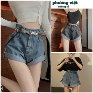  Quần short jean"freeship" bò nữ  quần sóc gấp gấu lưng cao 2 mầu trẻ chung năng động  mặc tôn dáng -kho si phuong viet 
