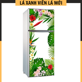 Decal dán tủ lạnh - viền lá xanh - mẫu mới