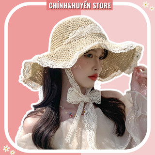 Mũ cói nữ đi biển vành rộng nón thời trang cao cấp có dây buộc đội chụp ảnh đẹp lung linh cohodo M2
