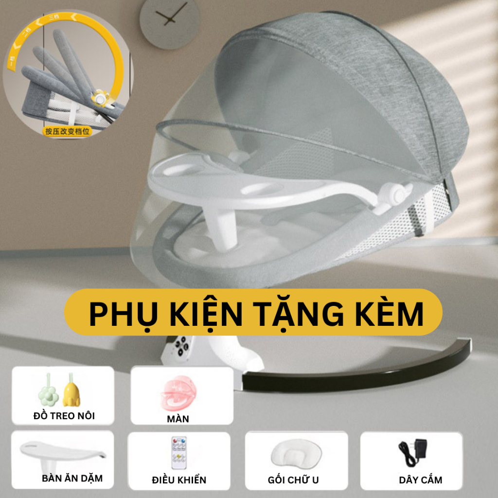 Nôi điện tự động bập bênh cao cấp COCOBEE có thể gấp gọn đa năng, điều khiển từ xa, có phát nhạc