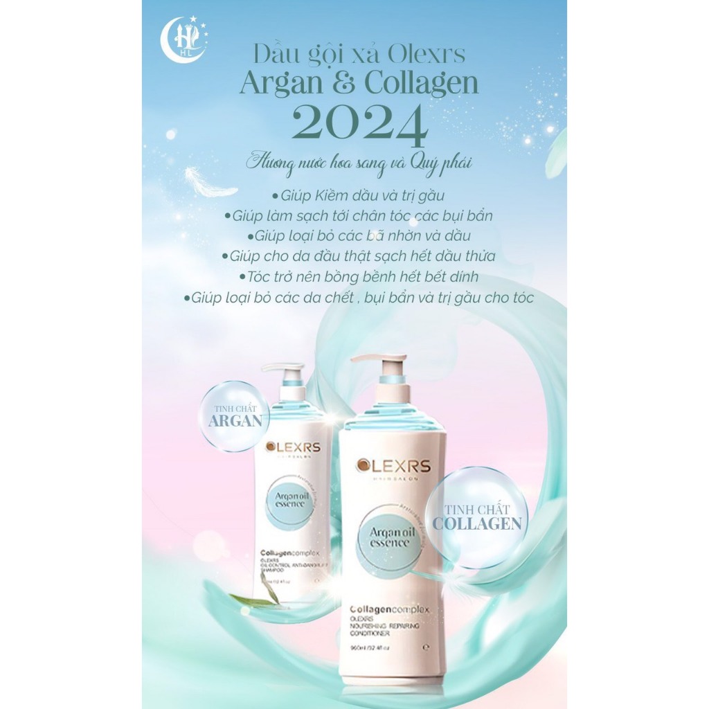 Dầu Gội Xả Olexrs Argan Oil Collagen 500ml/960ml Mẫu 2024 Phục Hồi Tóc Khô Xơ Hư Tổn, Hương Nước Hoa