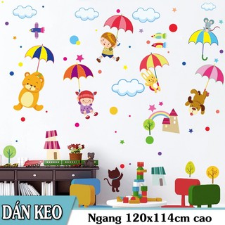 Decal trang trí tường Thú Chơi Dù Vui Nhộn
