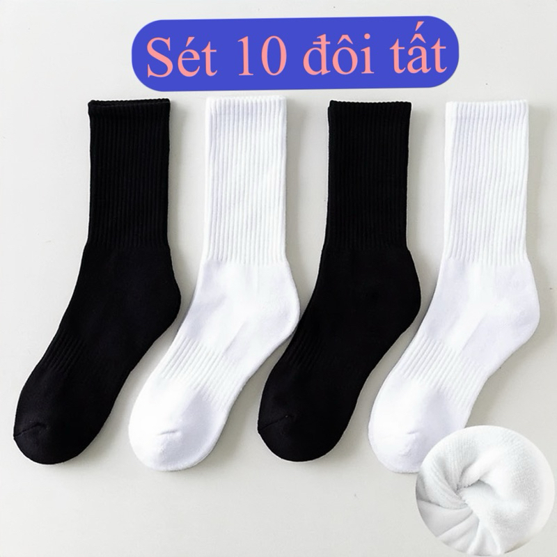 Sét 10 đôi Tất  trắng đen nam nữ cổ cao cổ trung cổ ngắn chất liệu cotton | BigBuy360 - bigbuy360.vn
