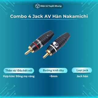 Combo 4 jack av nakamichi đực đồng ofc, mạ vàng - đầu av đực, jack rca/jack hoa sen bh 1-1