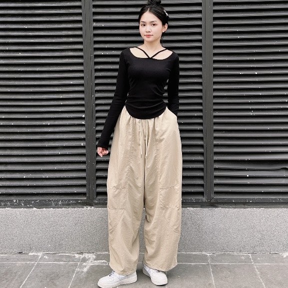 Quần Harem Nữ BIGSIZE Lemone Fashion Quần Harem Gió Nhăn 2 Túi Vải Parachute Dáng Rộng Unisex MA028 | BigBuy360 - bigbuy360.vn