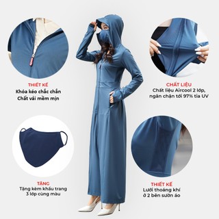 Áo Chống Nắng Nữ TOÀN THÂN 2 Lớp vải thun lạnh Aircool thông thoáng Chống Nắng chống tia UV Hiệu Quả