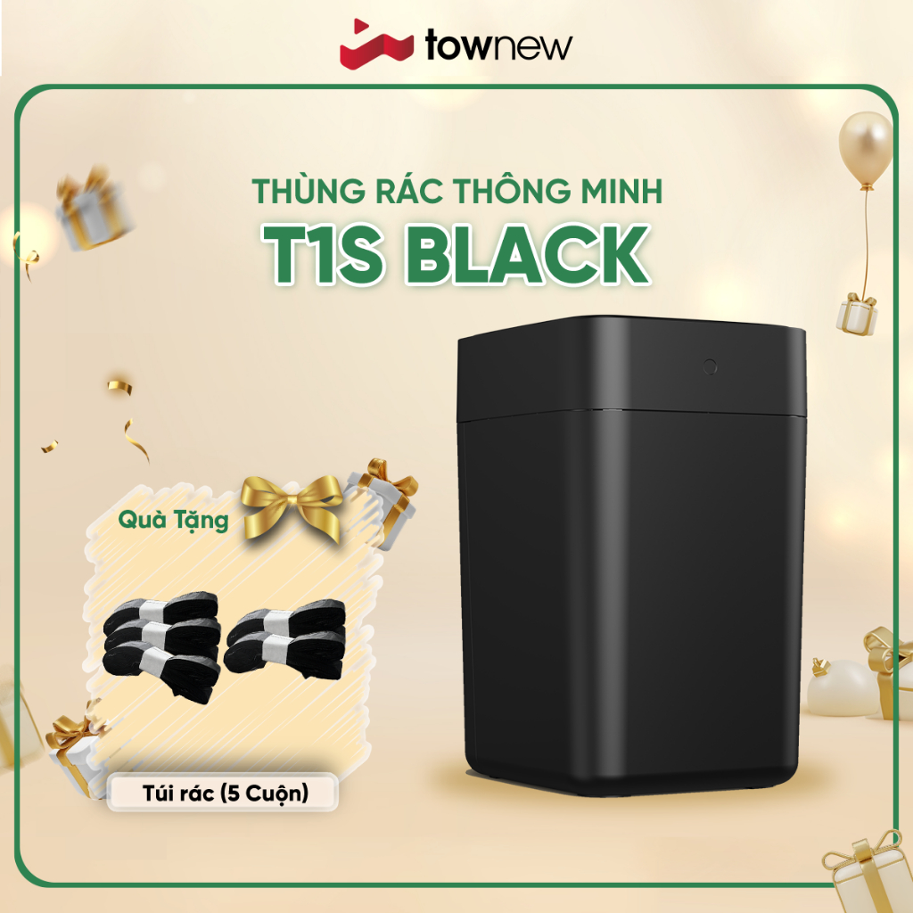 Thùng rác thông minh TOWNEW T1S(Black)-Tự động đóng mở nắp- Tự động hàn túi - Bản quốc tế - Bảo hành 12 tháng