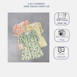 Lala fashion - Sơ mi tơ hoa cổ tròn bèo tay cộc