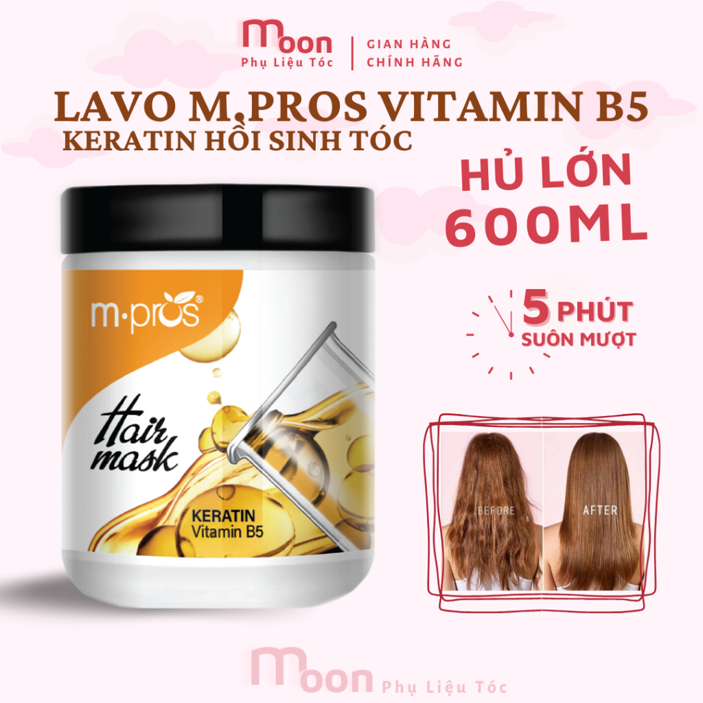 Hấp Dầu Ủ Tóc M.Pros Lavo Keratin Vitamin B5 600g,  Kem Ủ tóc bóng mượt Vitamin B5, Phục Hồi Tóc nhuộm khô sơ