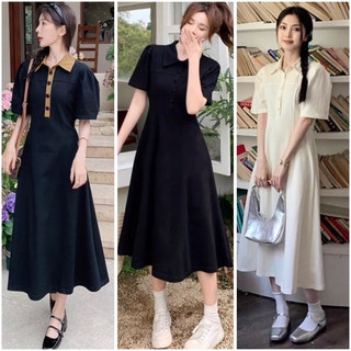 Đầm midi cổ sơ mi công sở form dài 3 màu, váy dạo phố, váy đi làm xuongvnxk vnxk