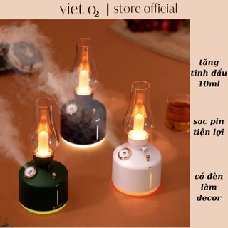 Máy xông tinh dầu hình đèn dầu dung tích 300ml | phun sương có đèn decor tặng tinh dầu 10ml