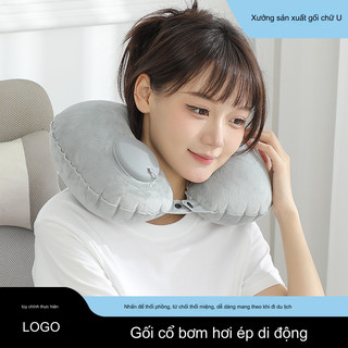 Gối chữ u, gối bơm hơi tự động, gối du lịch ,bơm hơi không cần thổi miệng, gấp gọn tiện mang theo