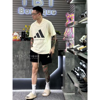 Set thể thao adidas quần đùi nam họa tiết logo net chất liệu coton thoáng mất co dãn