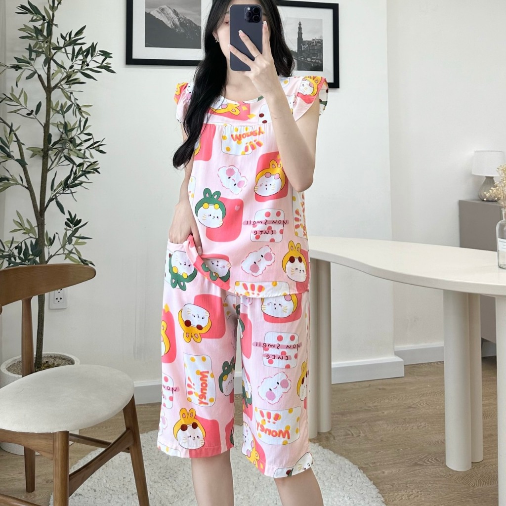 Bộ lanh nữ lửng cánh tiên LCT105 VNXK 45-75kg, bộ tole 2 da loại 1 mịn mát, đường may kỹ