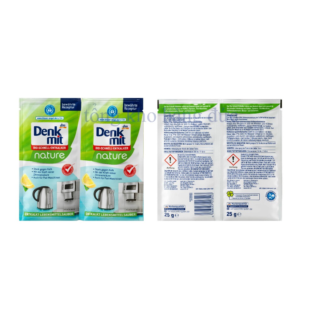 Bột tẩy cặn ấm siêu tốc, máy pha cà phê Denkmit Đức - tẩy cặn canxi bình thủy, bình đun