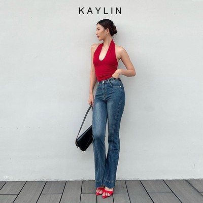 Quần jean KAYLIN ống loe chất vải denim dầy dặn phong cách basic đường phố - N2189