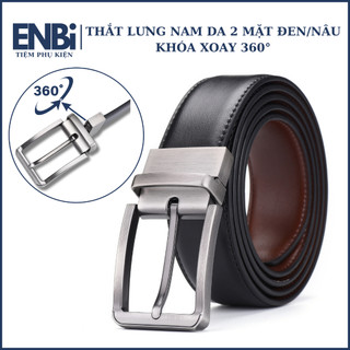  Thắt Lưng Nam Da Thật Khóa Kim Xoay 360 Độ Mặt Dây Đen Và Nâu 2 in 1 