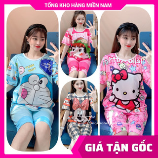 Đồ bộ nữ mặc nhà chất thun mềm mịn mát in hình doremon hoạt hình dễ thương Bộ thun lửng DBRBL SIZE M