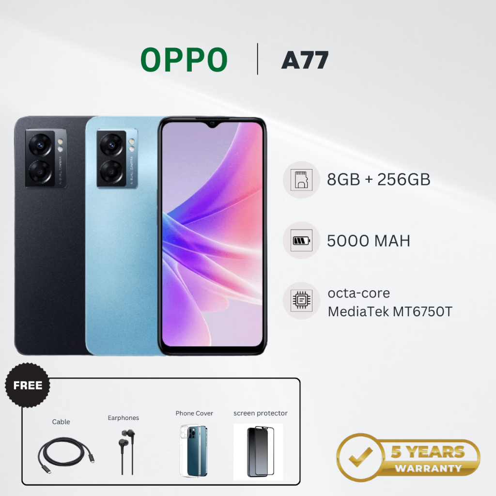 Điện thoại thông minh OPPO A77 5G | RAM 8GB + ROM 128GB l Sạc nhanh SuperVOOC 33W l Pin 5000mAh | BigBuy360 - bigbuy360.vn