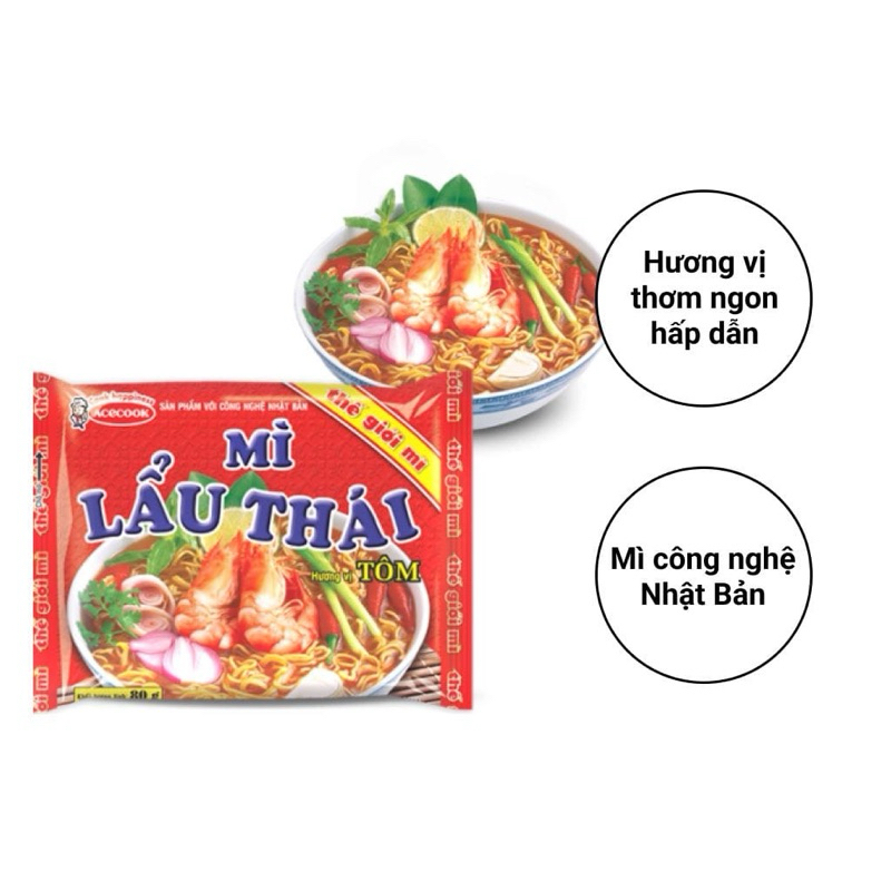 Combo 5 gói mì Lẩu thái vị Tôm Acecook gói 80g