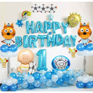 Set bóng sinh nhạt 1 tuổi cho bé tuổi mèo, phụ kiện trang trí sinh nhật happy birthday