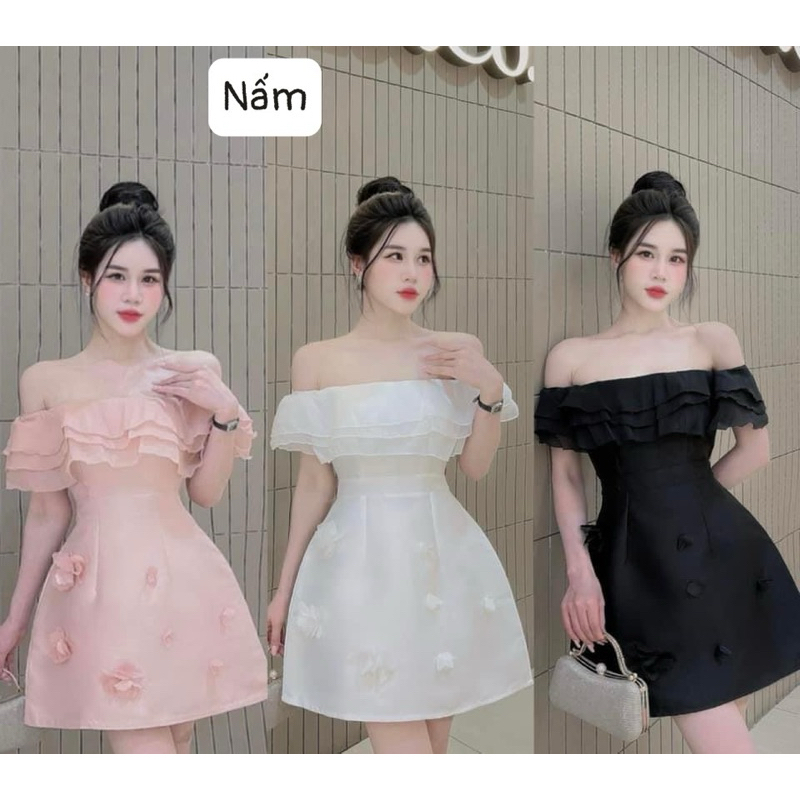 Đầm Tacta Dáng A Phối Tơ Trễ Vai