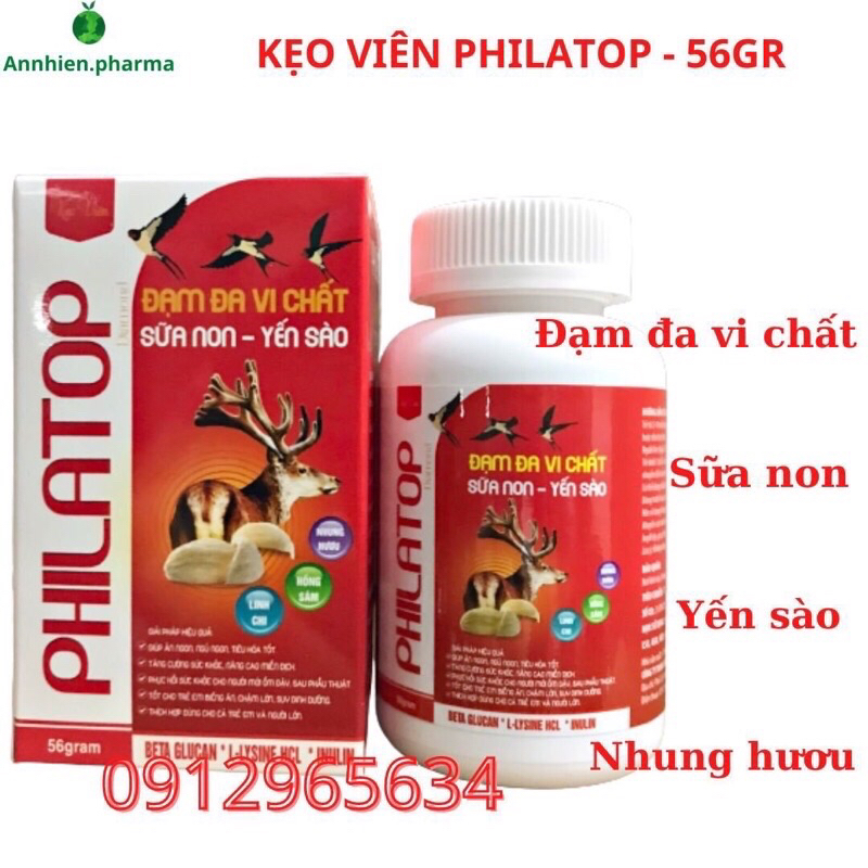 Kẹo Philatop đạm đa vi chất yến sào sữa non giúp ăn ngon tiêu hóa tốt, tăng sức đề kháng - hộp 56gr chính hãng