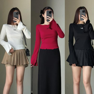 Áo thun tay dài kiểu loe bẹc vai Sành Điệu Cho Nàng < 55kg , Áo kiểu điệu đà sang chảnh mặc đi chơi