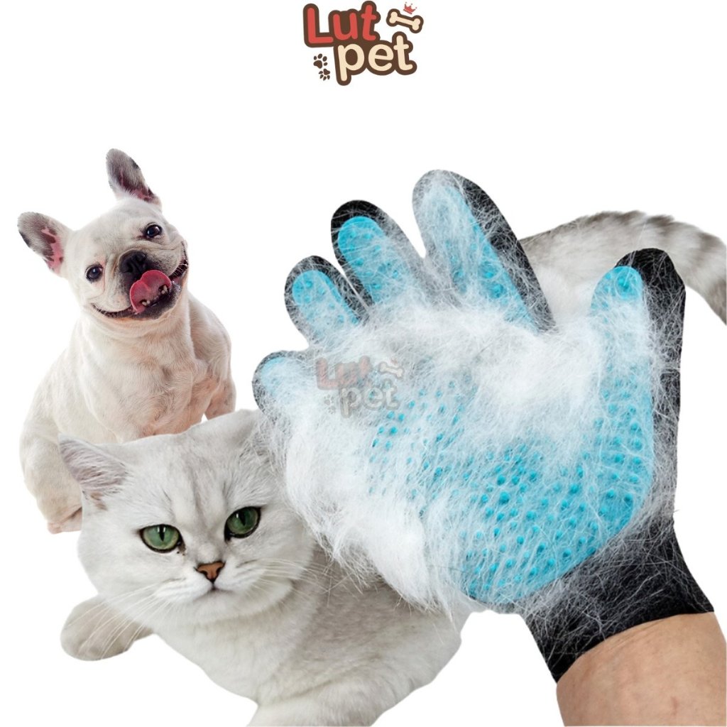Găng tay lấy lông rụng tắm chó mèo True Touch - chải lông tránh rối massage cho thú cưng - lutpet
